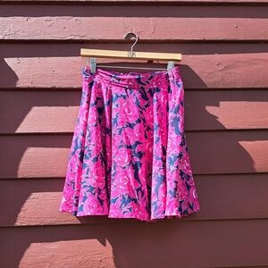 Pink & Navy Floral Elastic Back Skirt